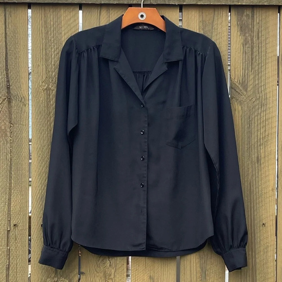 Espresso Black Formal Cap Sleeve Button Down Blouse Women’s 10 - Picture 1 of 3
